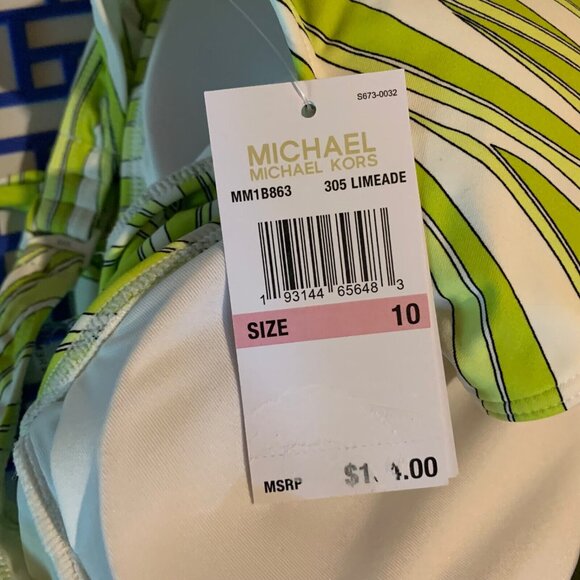 Michael Kors Women's Cutout Zebra Print Limeade One Piece Swimsuit Size 10 NWT - Picture 4 of 7